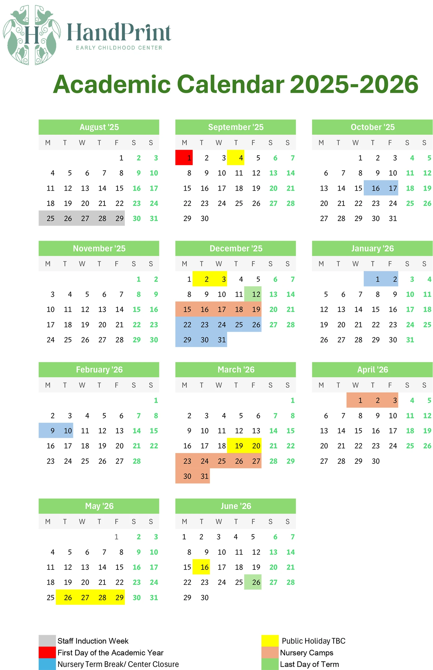 ACADEMIC CALENDAR FOR PARENTS 2025 2026