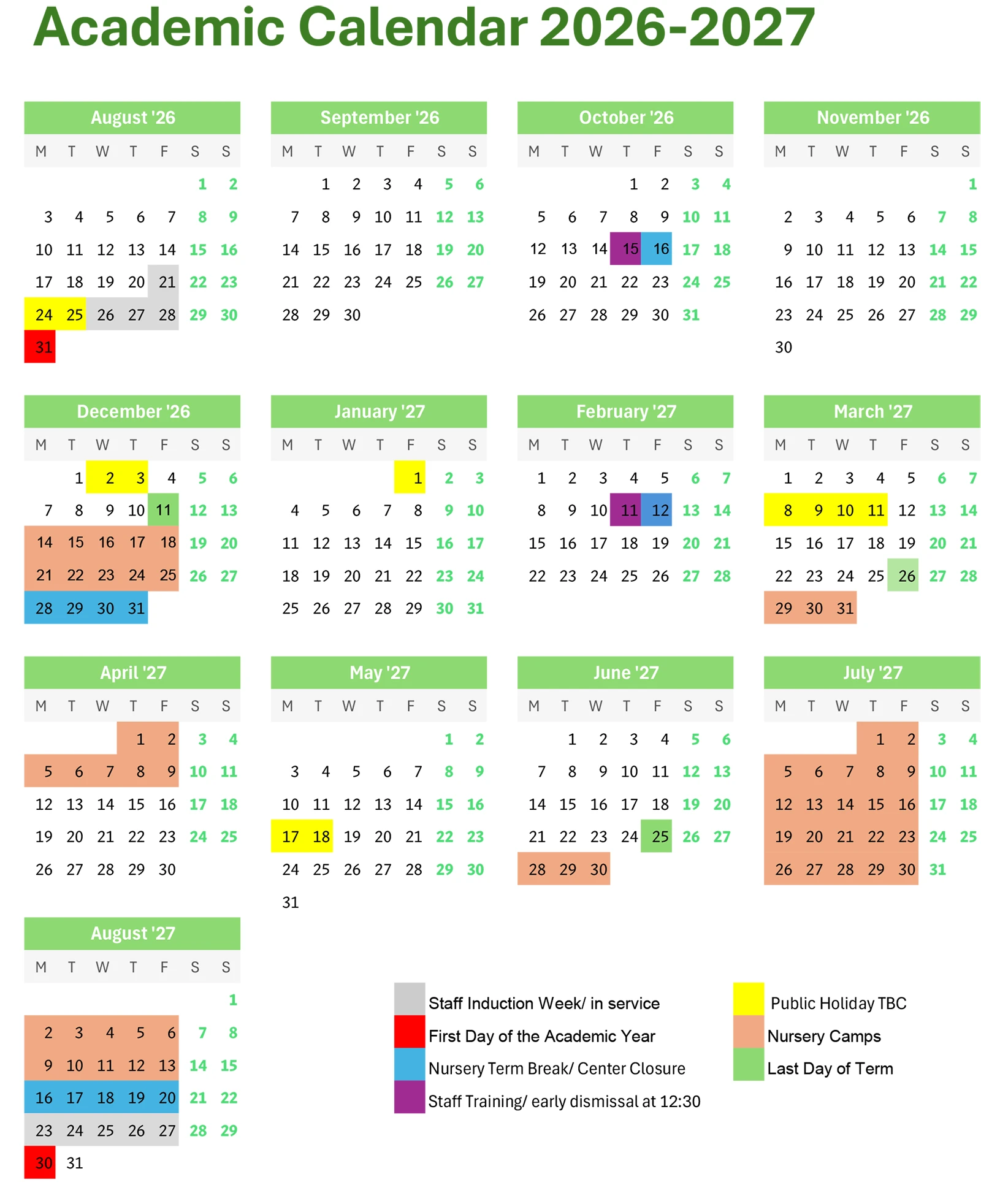 Academic Calendar 2026 2027 Parents